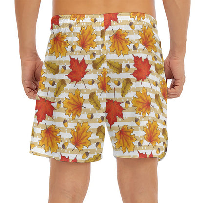 Maple And Oak Pattern Print Men's Split Running Shorts