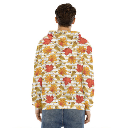 Maple And Oak Pattern Print Men's Velvet Pullover Hoodie