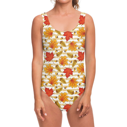 Maple And Oak Pattern Print One Piece Swimsuit