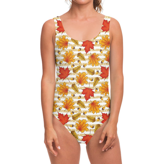 Maple And Oak Pattern Print One Piece Swimsuit