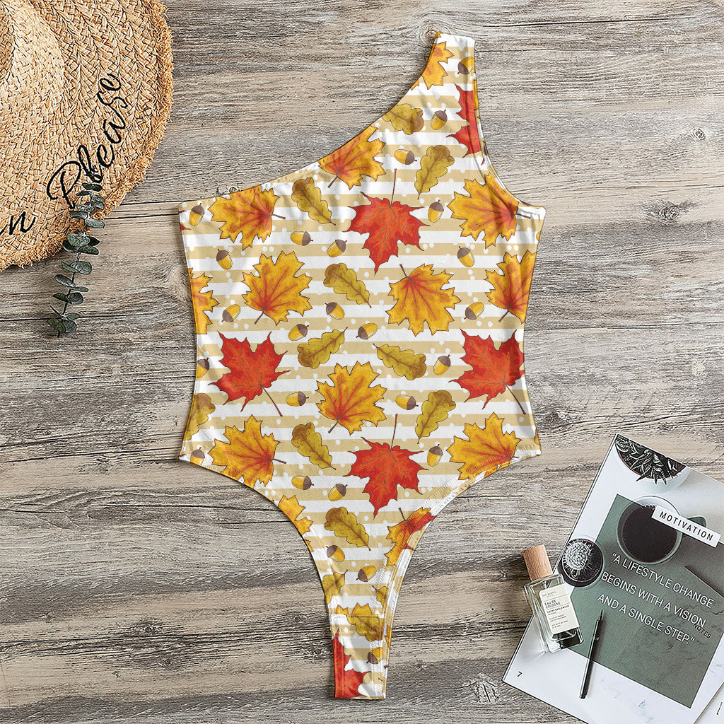 Maple And Oak Pattern Print One Shoulder Bodysuit