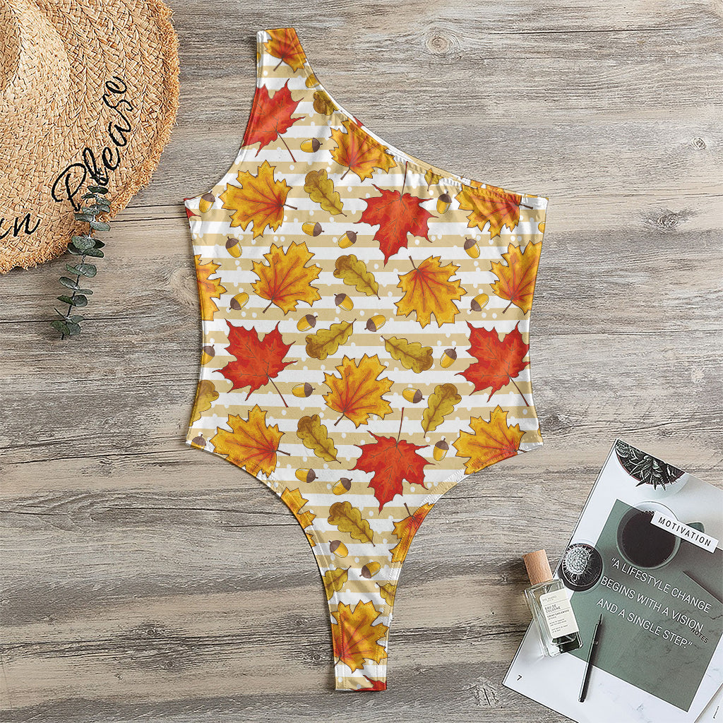 Maple And Oak Pattern Print One Shoulder Bodysuit