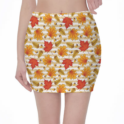 Maple And Oak Pattern Print Pencil Mini Skirt