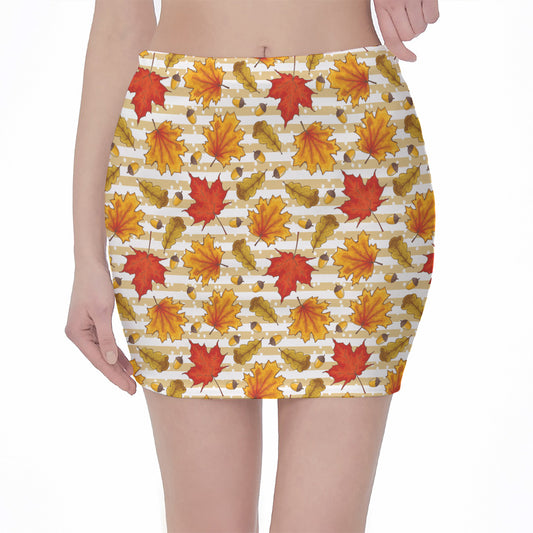 Maple And Oak Pattern Print Pencil Mini Skirt