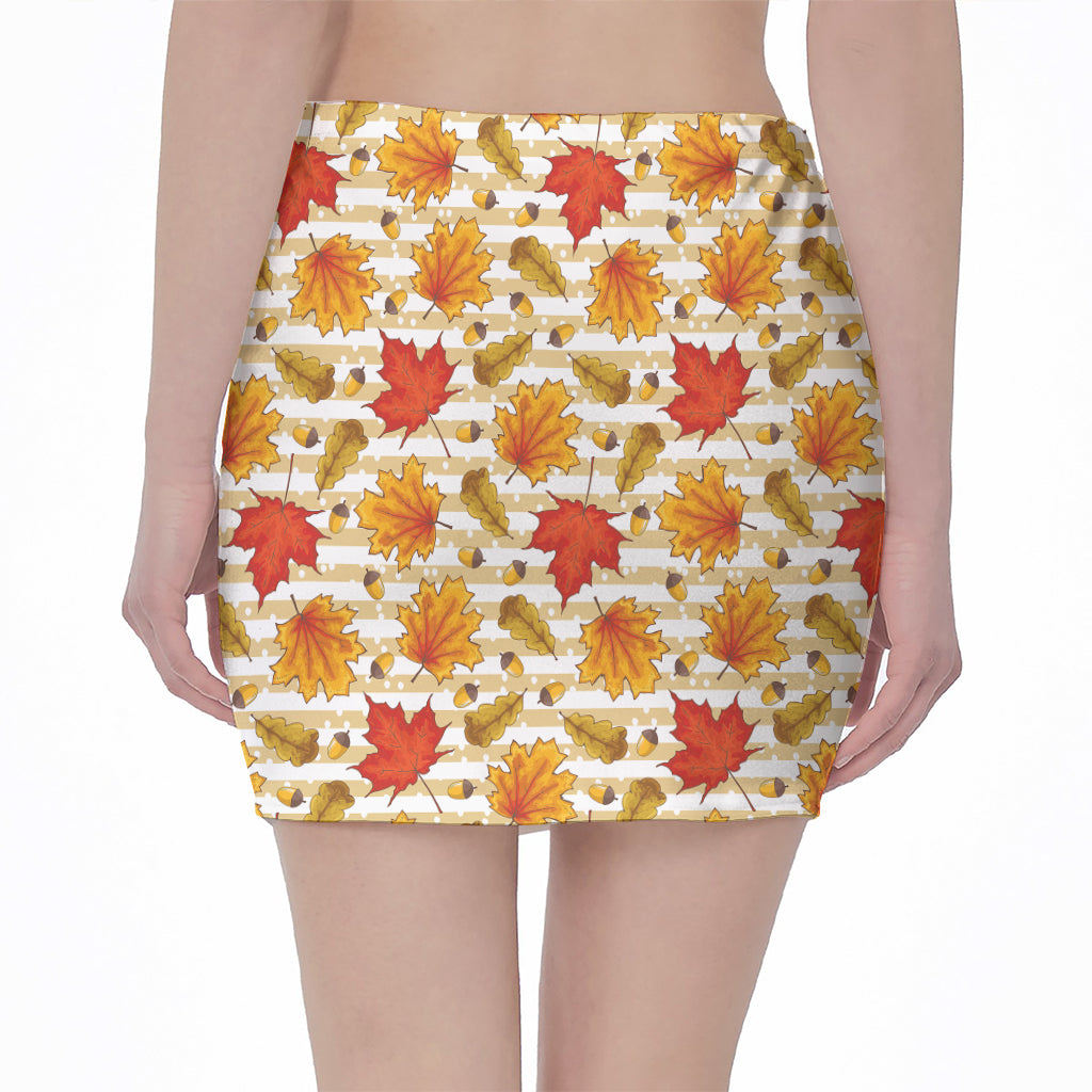 Maple And Oak Pattern Print Pencil Mini Skirt