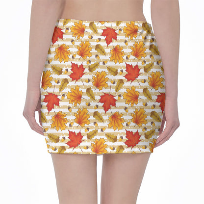 Maple And Oak Pattern Print Pencil Mini Skirt
