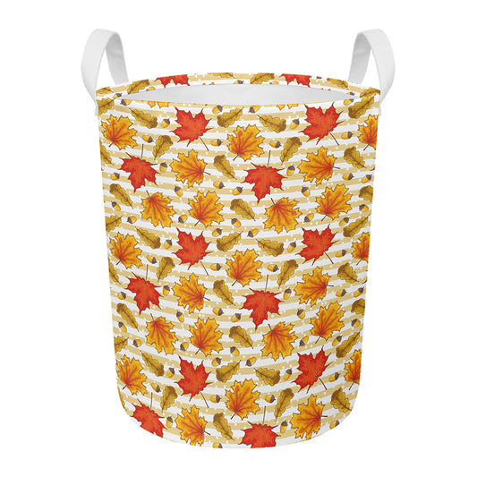 Maple And Oak Pattern Print Round Laundry Basket