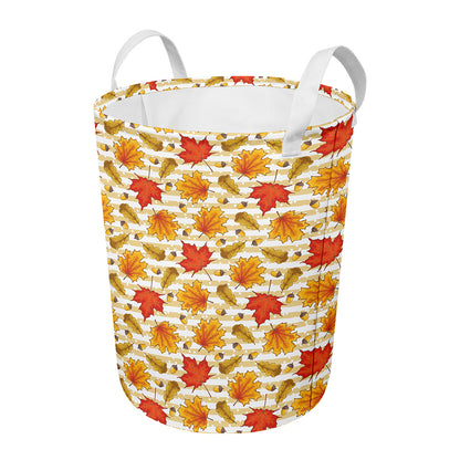 Maple And Oak Pattern Print Round Laundry Basket