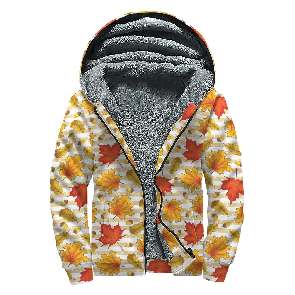 Maple And Oak Pattern Print Sherpa Lined Zip Up Hoodie
