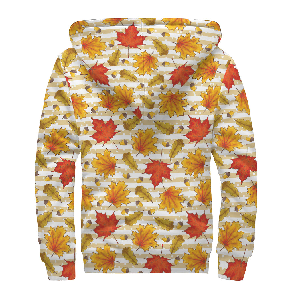 Maple And Oak Pattern Print Sherpa Lined Zip Up Hoodie