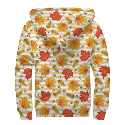 Maple And Oak Pattern Print Sherpa Lined Zip Up Hoodie