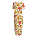 Maple And Oak Pattern Print Short Sleeve Long Nightdress