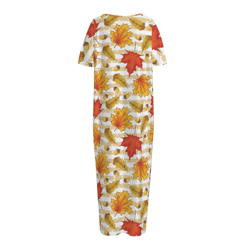 Maple And Oak Pattern Print Short Sleeve Long Nightdress
