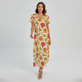Maple And Oak Pattern Print Short Sleeve Maxi Dress