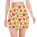 Maple And Oak Pattern Print Side Slit Mini Skirt