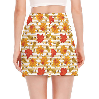 Maple And Oak Pattern Print Side Slit Mini Skirt