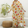 Maple And Oak Pattern Print Silk V-Neck Kaftan Dress