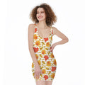 Maple And Oak Pattern Print Sleeveless Bodycon Dress