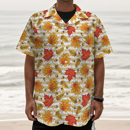 Maple And Oak Pattern Print Textured Short Sleeve Shirt