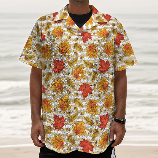 Maple And Oak Pattern Print Textured Short Sleeve Shirt