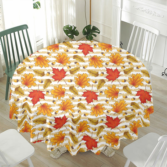 Maple And Oak Pattern Print Waterproof Round Tablecloth