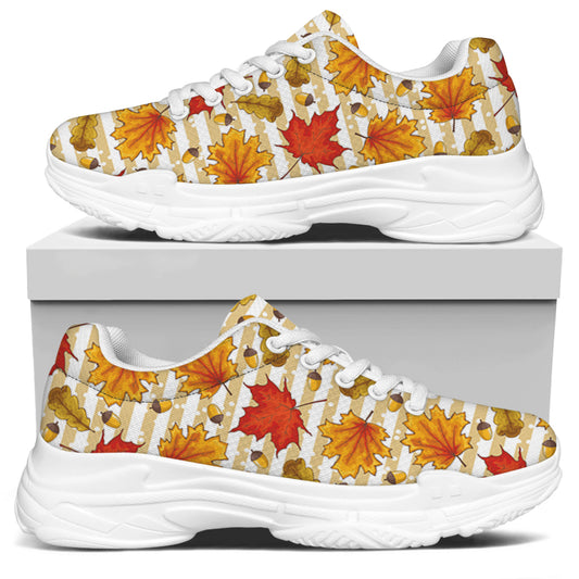 Maple And Oak Pattern Print White Chunky Shoes