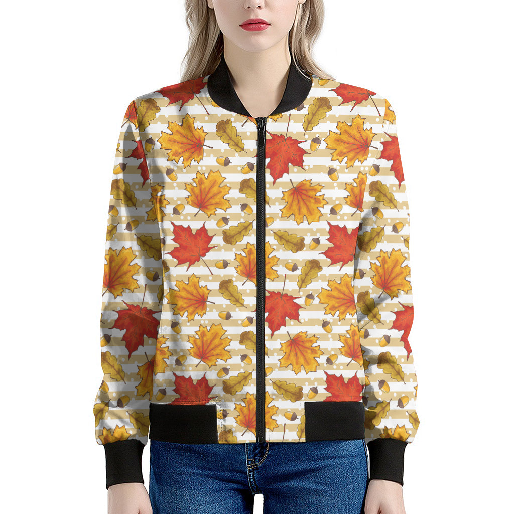 Maple And Oak Pattern Print Women's Bomber Jacket