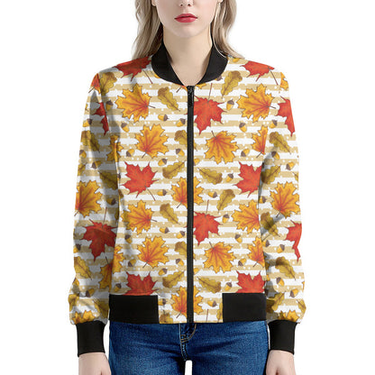 Maple And Oak Pattern Print Women's Bomber Jacket