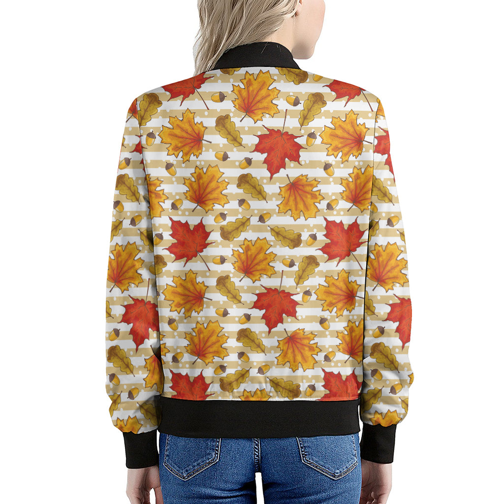 Maple And Oak Pattern Print Women's Bomber Jacket