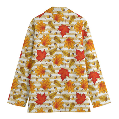 Maple And Oak Pattern Print Women's Cotton Blazer