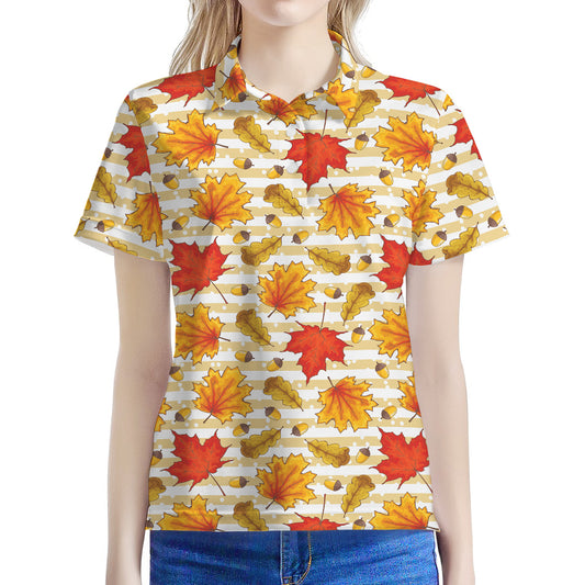 Maple And Oak Pattern Print Women's Polo Shirt