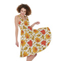 Maple And Oak Pattern Print Sleeveless Knee Length Dress