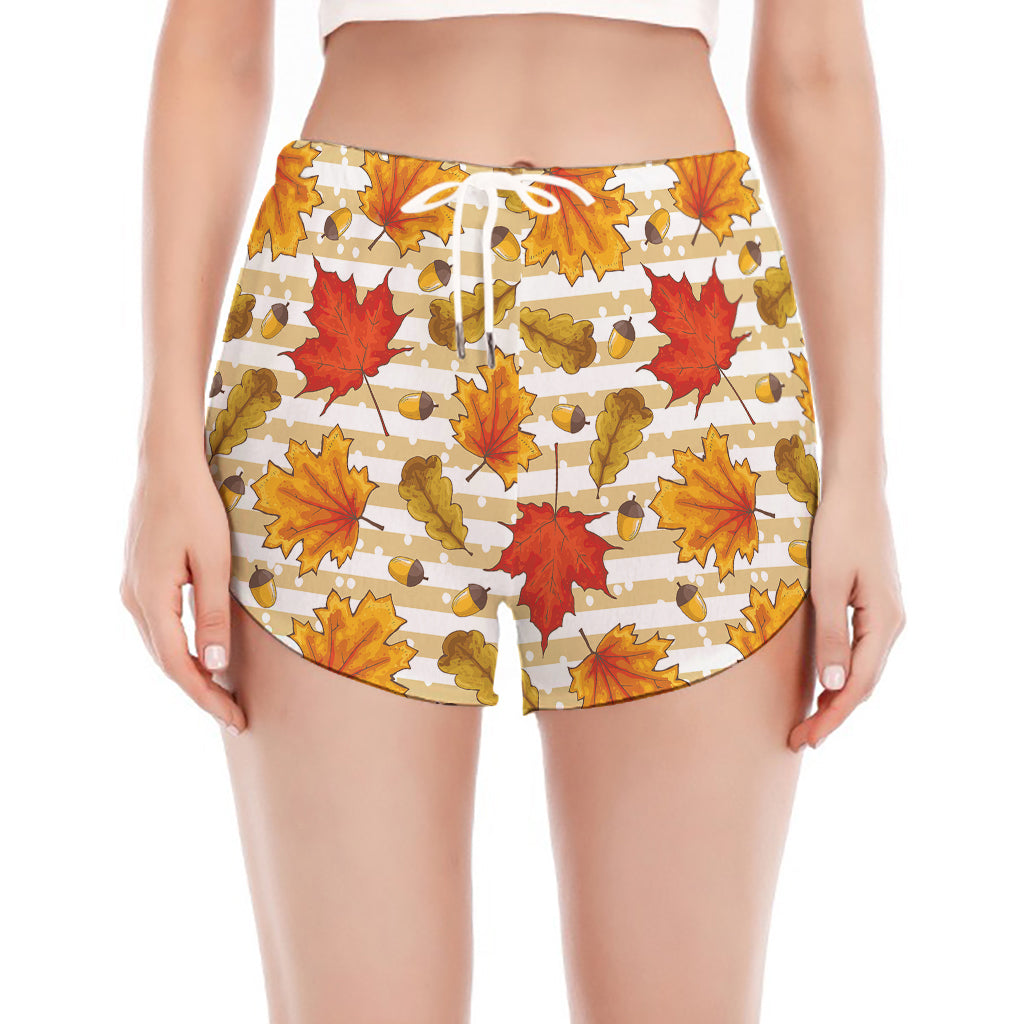 Maple And Oak Pattern Print Women's Split Running Shorts