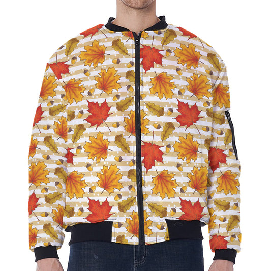Maple And Oak Pattern Print Zip Sleeve Bomber Jacket