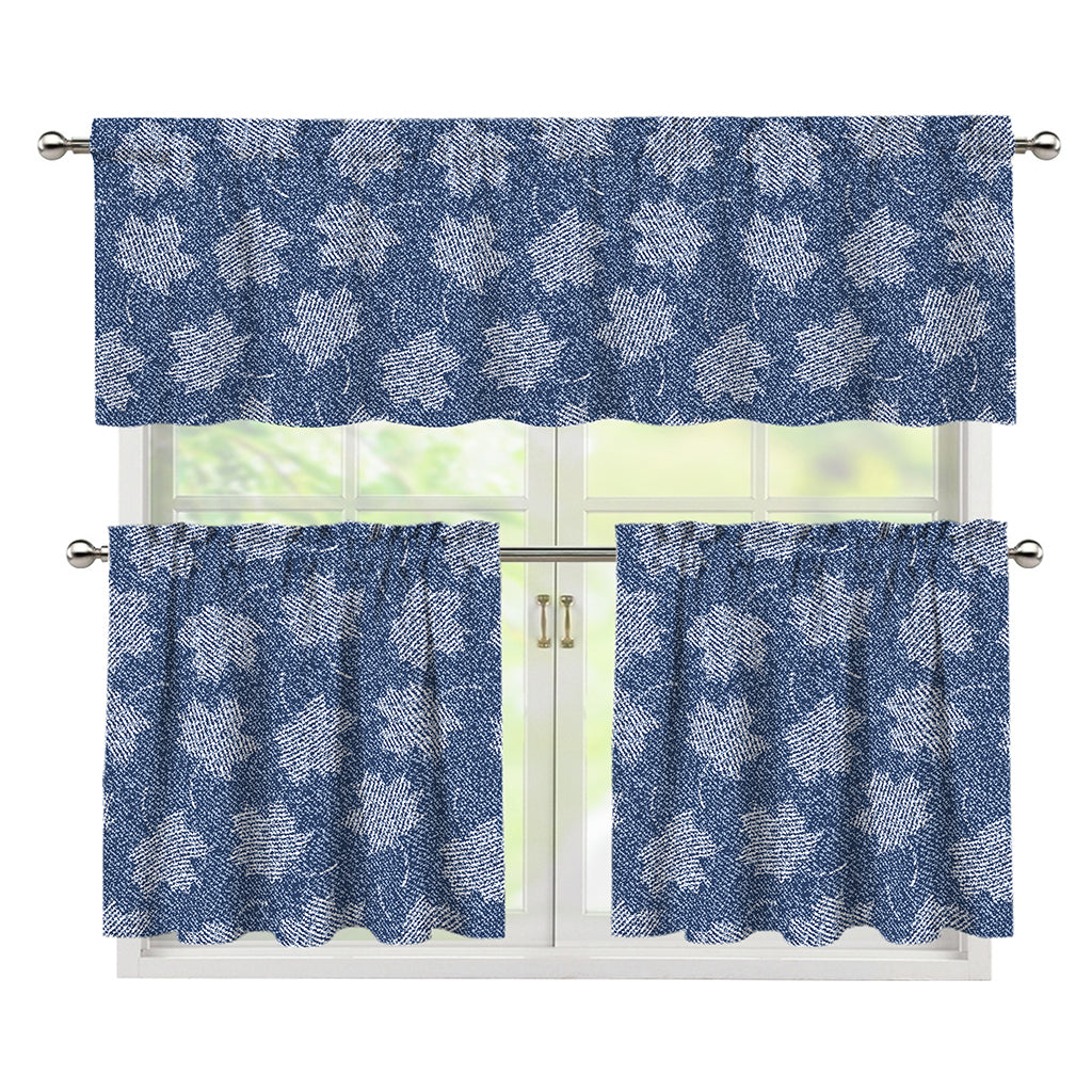 Maple Leaf Denim Jeans Pattern Print 3 Piece Kitchen Curtains