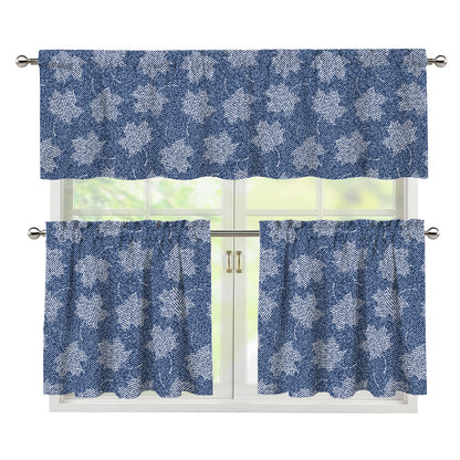 Maple Leaf Denim Jeans Pattern Print 3 Piece Kitchen Curtains