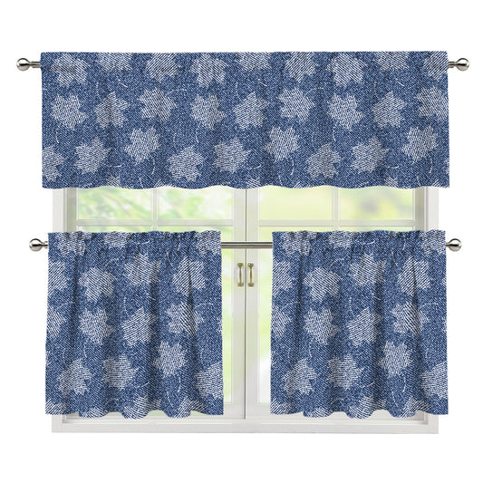 Maple Leaf Denim Jeans Pattern Print 3 Piece Kitchen Curtains
