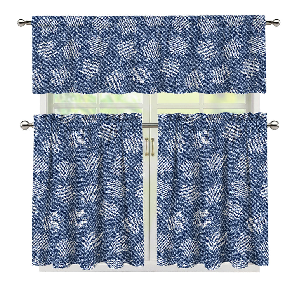 Maple Leaf Denim Jeans Pattern Print 3 Piece Kitchen Curtains