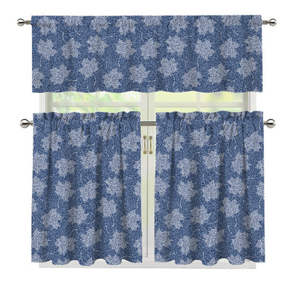 Maple Leaf Denim Jeans Pattern Print 3 Piece Kitchen Curtains