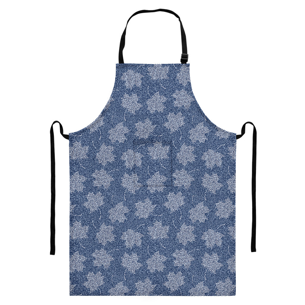 Maple Leaf Denim Jeans Pattern Print Bib Apron With Pocket