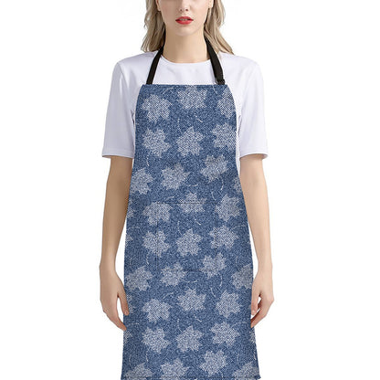 Maple Leaf Denim Jeans Pattern Print Bib Apron With Pocket