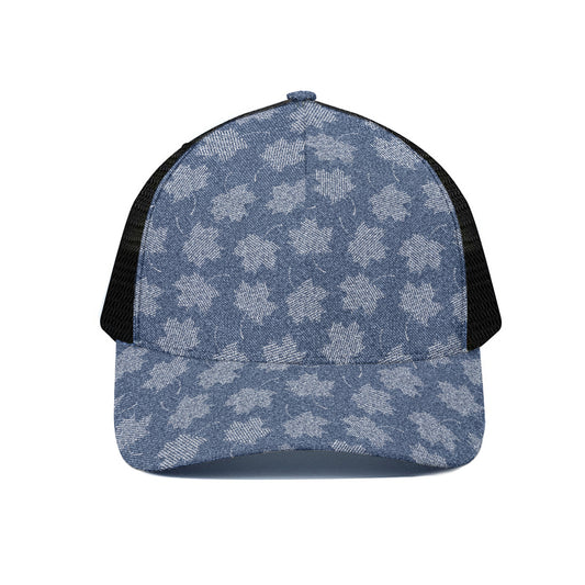 Maple Leaf Denim Jeans Pattern Print Black Mesh Trucker Cap
