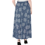 Maple Leaf Denim Jeans Pattern Print Chiffon Maxi Skirt