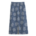 Maple Leaf Denim Jeans Pattern Print Cotton Front Slit Maxi Skirt