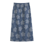 Maple Leaf Denim Jeans Pattern Print Cotton Front Slit Maxi Skirt
