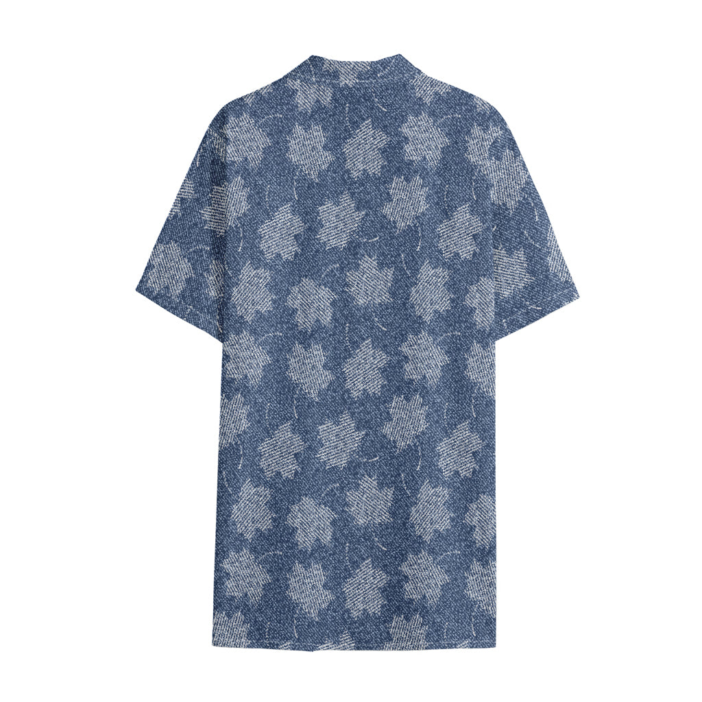 Maple Leaf Denim Jeans Pattern Print Cotton Hawaiian Shirt