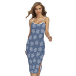 Maple Leaf Denim Jeans Pattern Print Cross Back Cami Dress