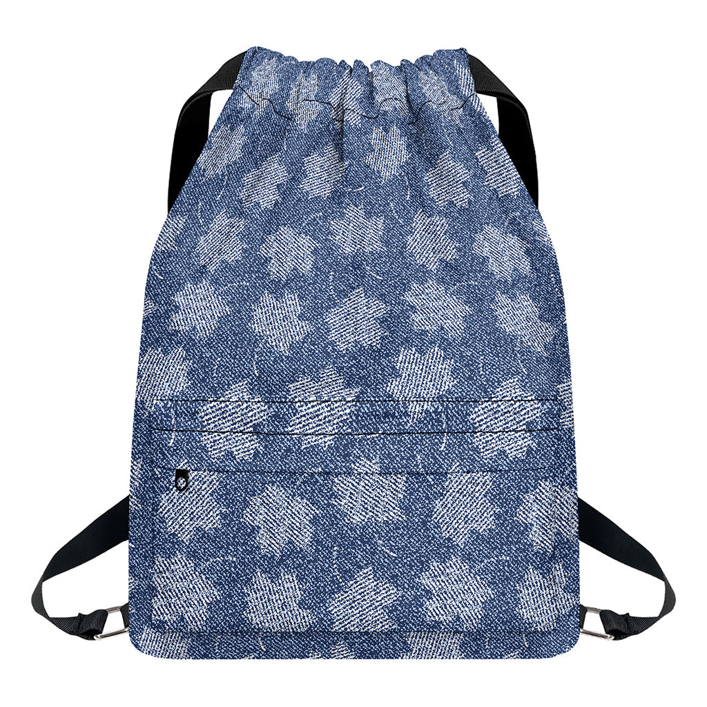 Maple Leaf Denim Jeans Pattern Print Drawstring Backpack
