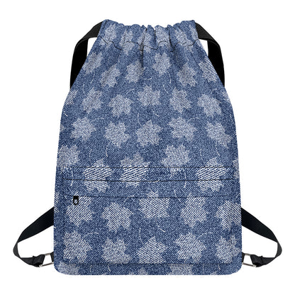 Maple Leaf Denim Jeans Pattern Print Drawstring Backpack
