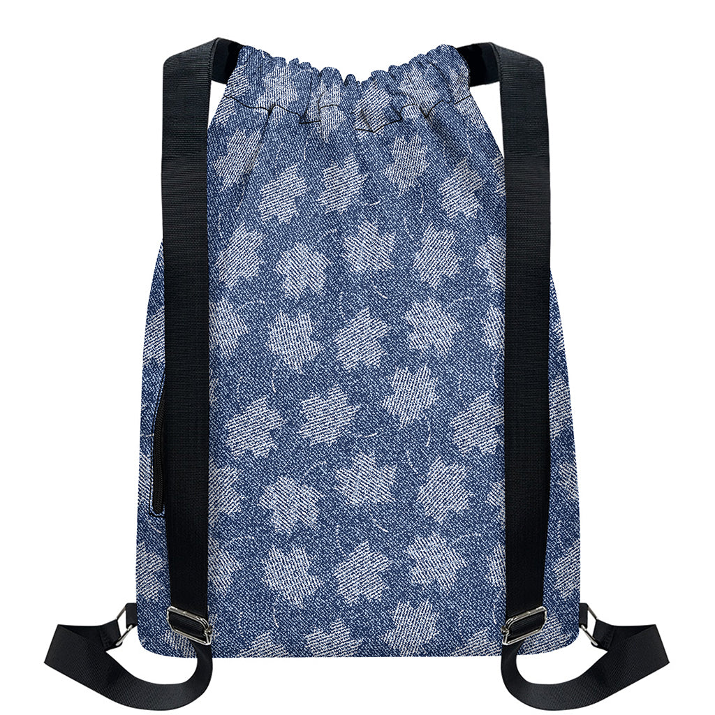 Maple Leaf Denim Jeans Pattern Print Drawstring Backpack